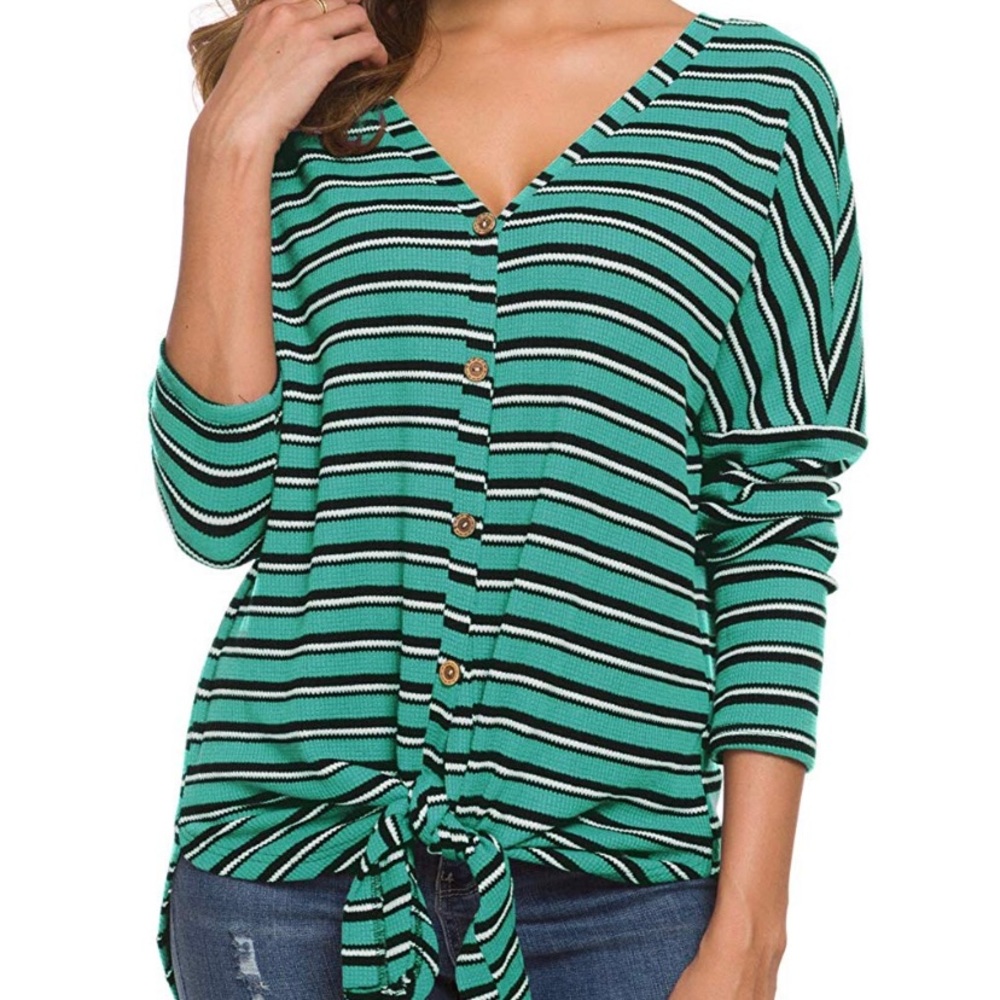 Womens Waffle Knit Tunic Blouse tip loose fit